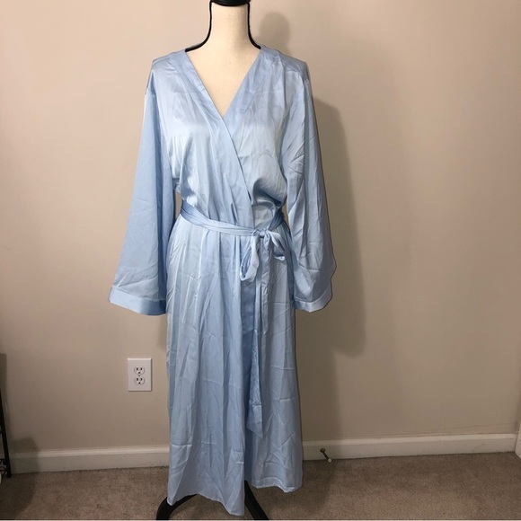 Fox & Royal Slinky Midi Robe Sky Blue Size Medium Pockets Attached Tie Belt NEW - Picture 9 of 9